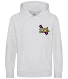 The front of an ash grey hoodie displaying the Personal Prints UK logo on the top left breast.