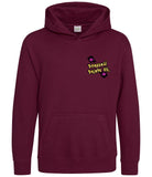 The front of a burgundy hoodie displaying the Personal Prints UK logo on the top left breast.