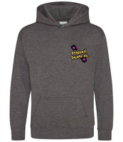 The front of a charcoal grey hoodie displaying the Personal Prints UK logo on the top left breast.