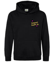 The front of a deep black hoodie displaying the Personal Prints UK logo on the top left breast.