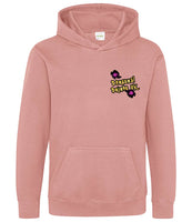 The front of a dusty pink hoodie displaying the Personal Prints UK logo on the top left breast.