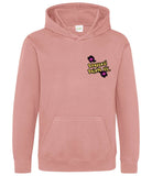 The front of a dusty pink hoodie displaying the Personal Prints UK logo on the top left breast.