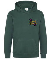 The front of a forest green hoodie displaying the Personal Prints UK logo on the top left breast.