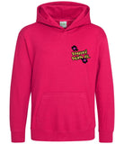 The front of a hot pink hoodie displaying the Personal Prints UK logo on the top left breast.
