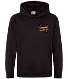 The front of a jet black hoodie displaying the Personal Prints UK logo on the top left breast.