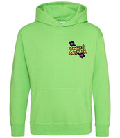 The front of a lime green displaying the Personal Prints UK logo on the top left breast.