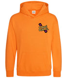 The front of an orange crush hoodie displaying the Personal Prints UK logo on the top left breast.
