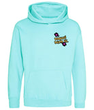 The front of a peppermint blue hoodie displaying the personal Prints UK logo on the top left breast.