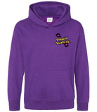 The front of a purple hoodie displaying the Personal Prints UK logo on the top left breast.