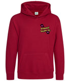 The front of a red hot chilli hoodie displaying the Personal Prints UK logo on the top left breast.