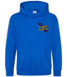 The front of a royal blue hoodie displaying the Personal Prints UK logo on the top left breast.