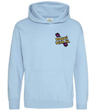 The front of a sky blue hoodie displaying the Personal Prints UK logo on the top left breast.