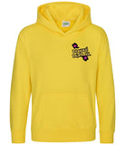 The front of a sun yellow hoodie displaying the Personal Prints UK logo on the top left breast.