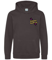 The front of a storm grey hoodie displaying the Personal Prints UK logo on the top left breast.