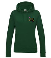 A bottle green hoody displaying the Personal Prints UK logo on the top left breast.