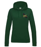 A bottle green hoody displaying the Personal Prints UK logo on the top left breast.