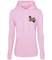A baby pink hoody displaying the Personal Prints UK logo on the top left breast.