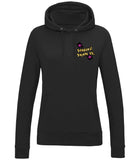 A black smoke hoody displaying the Personal Prints UK logo on the top left breast.