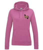 A candy floss pink hoody displaying the Personal Prints UK logo on the top left breast.