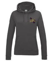 A charcoal grey hoody displaying the Personal Prints UK logo on the top left breast.