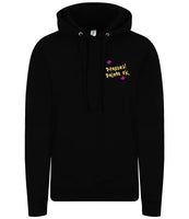A deep black hoody displaying the Personal Prints UK logo on the top left breast.
