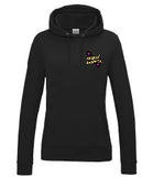 A jet black hoody displaying the Personal Prints UK logo on the top left breast.