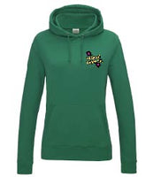A kelly green hoody displaying the Personal Prints UK logo on the top left breast.