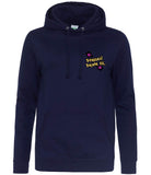 An oxford navy hoody displaying the Personal Prints UK logo on the top left breast.