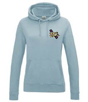 A sky blue hoody displaying the Personal Prints UK logo on the top left breast.