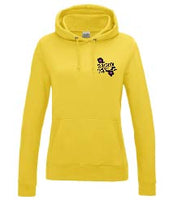 A sunny yellow hoody displaying the Personal Prints UK logo on the top left breast.
