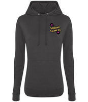A storm grey hoody displaying the Personal Prints UK logo on the top left breast.
