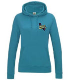 A turquoise surf blue hoody displaying the Personal Prints UK logo on the top left breast.