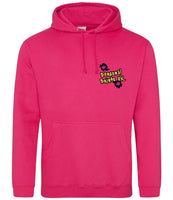 Hot pink hoodie, front