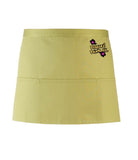 A lime green, short waist apron with 3 pockets and a tie front displaying the Personal Prints UK logo on the top right of the apron.