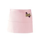 A light pink, short waist apron with 3 pockets and a tie front displaying the Personal Prints UK logo on the top right of the apron.