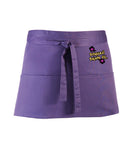 A purple, short waist apron with 3 pockets and a tie front displaying the Personal Prints UK logo on the top right of the apron.