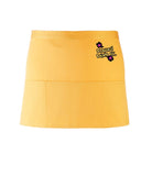 A sunflower yellow, short waist apron with 3 pockets and a tie front displaying the Personal Prints UK logo on the top right of the apron.
