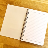 The inside of an A5 notebook displaying lined pages.
